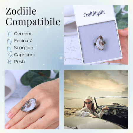 Inel vintage ajustabil cu Agat Druzy natural, pentru echilibru si protectie [4]