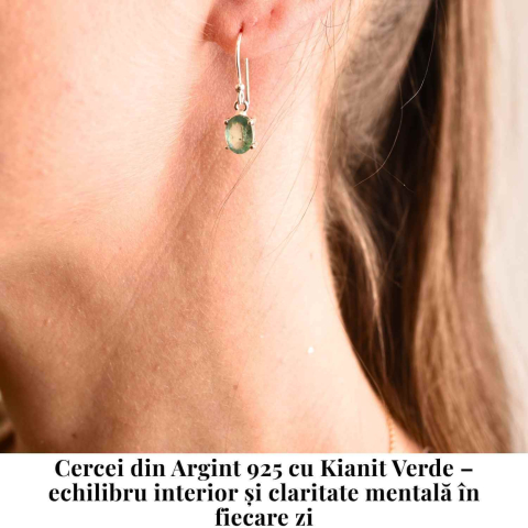 Cercei Argint 925 cu Kianit Verde Fatetat – Echilibru Interior si Claritate Sufleteasca [1]