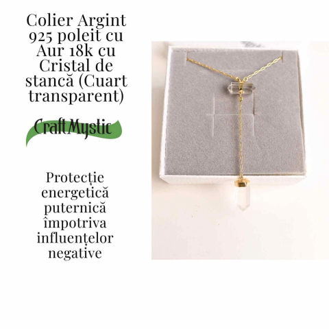 Colier Turnulet din Dublu Cuart de Stanca – Claritate Mentala si Protectie Energetica – Argint 925 Placat cu Aur 18K [2]