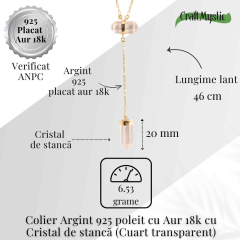 Colier Turnulet din Dublu Cuart de Stanca – Claritate Mentala si Protectie Energetica – Argint 925 Placat cu Aur 18K [4]