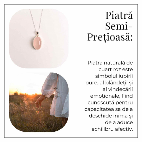 Colier cuart roz oval argint 925 – Vindecare emotionala [5]