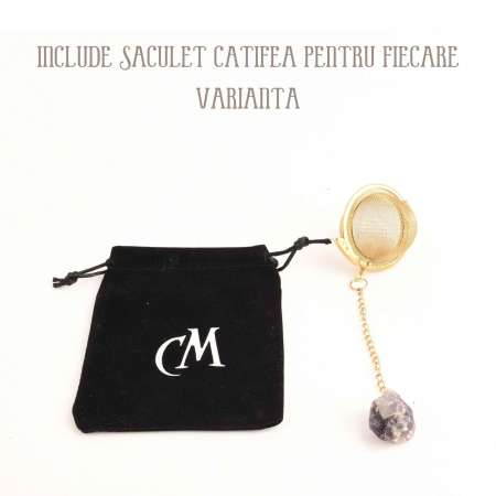 Infuzor ceai din otel inox cu piatra semipretioasa Ametist de 2 cm - Cristale vindecatoare tematica feng shui [3]