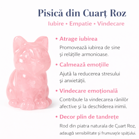 Figurina Pisica din Cuart Roz – Simbol al Iubirii, Blandetii si Vindecarii Emotionale [2]