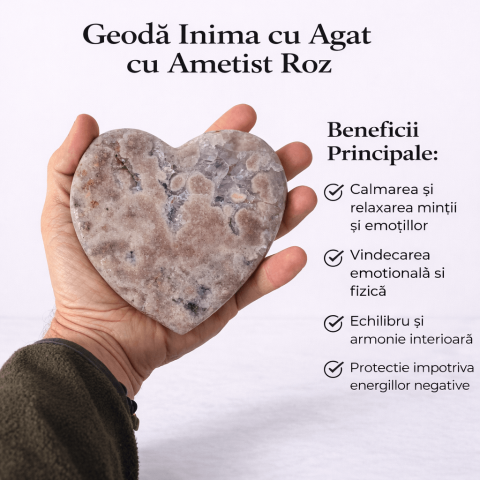 Geoda Inima din Agat cu Ametist Roz – obiect decorativ cu simbolistica blanda 0.6 kg [2]