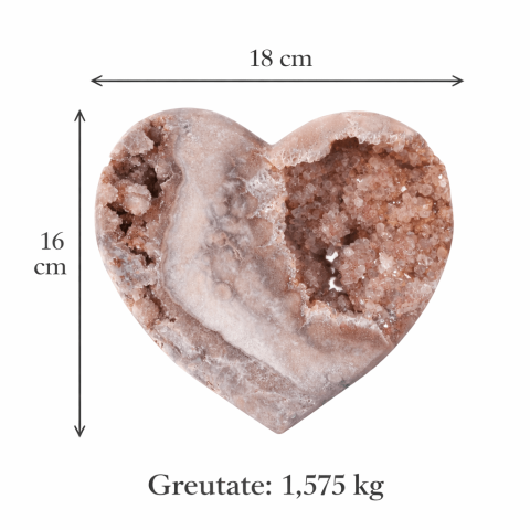 Inima din ametist roz cu calcit si cuart – geoda naturala sculptata manual in Brazilia 1.575 kg [2]