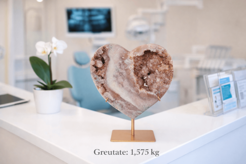 Inima din ametist roz cu calcit si cuart – geoda naturala sculptata manual in Brazilia 1.575 kg [3]