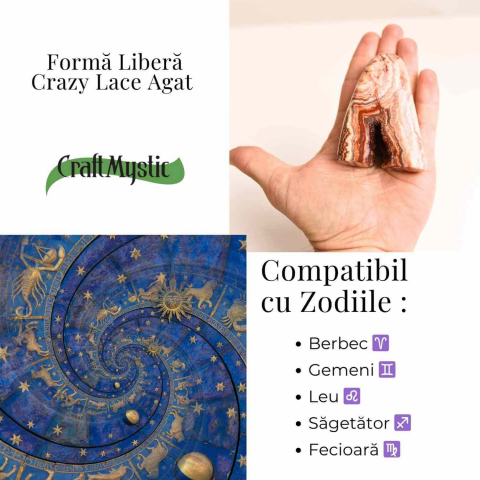 Forma libera sculptata manual din agat Crazy Lace – decor spiritual pentru echilibru emotional, energie pozitiva si meditatie. Provenienta: Indonezia. [2]