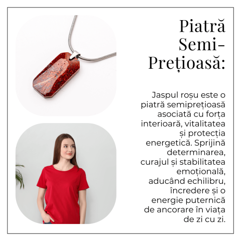 Colier Titanium cu Jasp Rosu Natural Dreptunghiular – Forta Interioara si Protectie Energetica [5]
