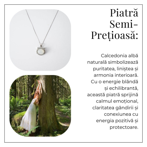 Puritate si Armonie –Colier pisica din calcedonie alba naturala cu lant din argint 925 [5]