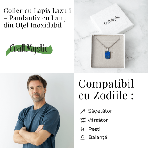Colier din Otel Inoxidabil cu Lapis Lazuli Natural – Claritate si Armonie Interioara [4]