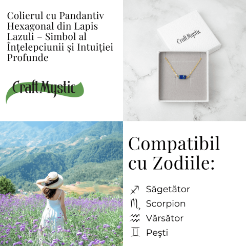 Intelepciune si Claritate – Colier cu Pandantiv Hexagonal din Lapis Lazuli Natural pe Lant de Cupru [4]