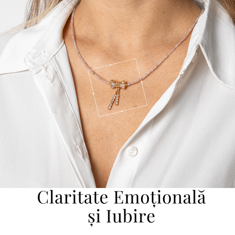 Iubire si Delicatețe – Colier din Cuart Roz Fatetat cu Fundita [1]