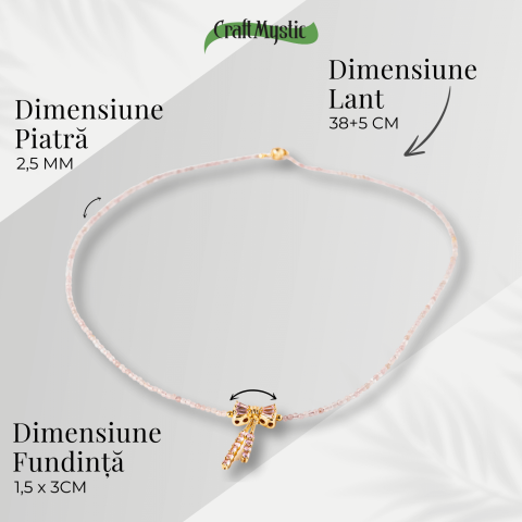 Iubire si Delicatețe – Colier din Cuart Roz Fatetat cu Fundita [4]