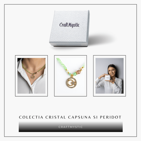 Colier Mistic cu Peridot, Cristal Capsuna si Simboluri Ceresti [8]