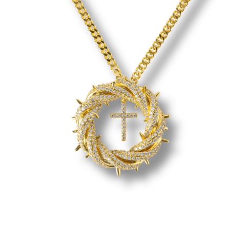 Claritate Mentala si Focus - Credinta si Protectie – Colier Cruce cu Zirconiu si Coroana Circulara, Placat Auriu