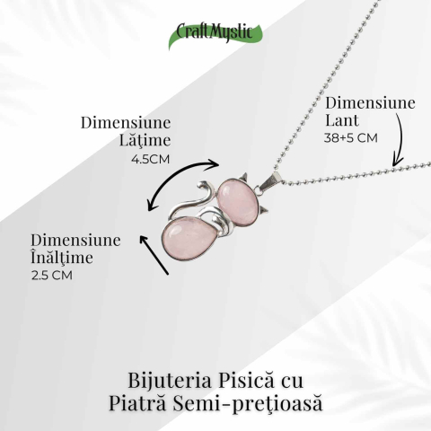 Iubire si Armonie – Colier Pisica din Otel Inoxidabil cu Cuart Roz [4]