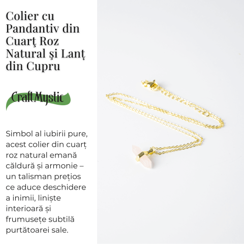 Colier cu Pandantiv Dublu Punct din Cuart Roz si Lant Auriu [2]