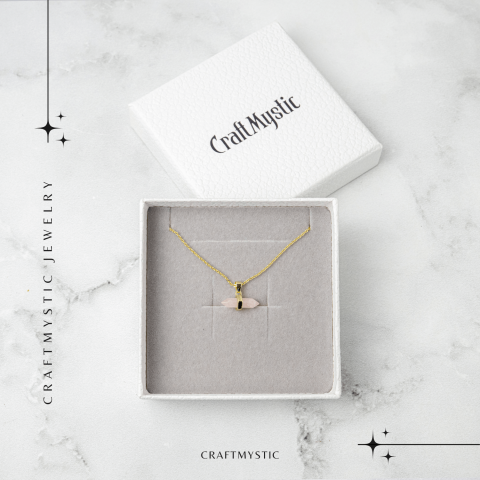 Colier cu Pandantiv Dublu Punct din Cuart Roz si Lant Auriu [6]