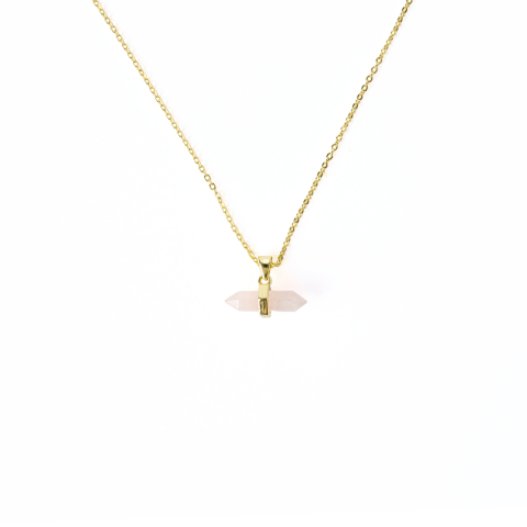 Colier cu Pandantiv Dublu Punct din Cuart Roz si Lant Auriu [8]