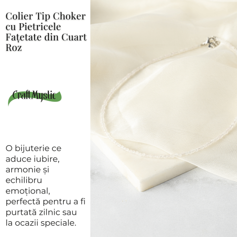 Iubire si Delicatete – Choker din Otel Inoxidabil cu Cuart Roz fatetat [2]