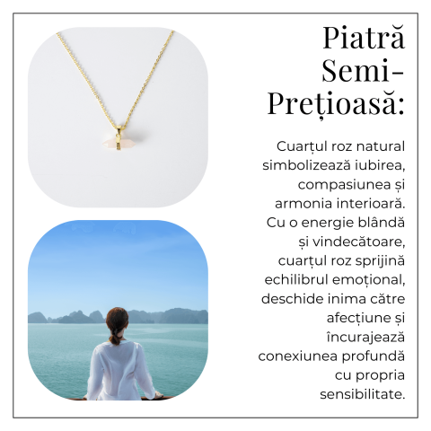 Colier cu Pandantiv Dublu Punct din Cuart Roz si Lant Auriu [5]