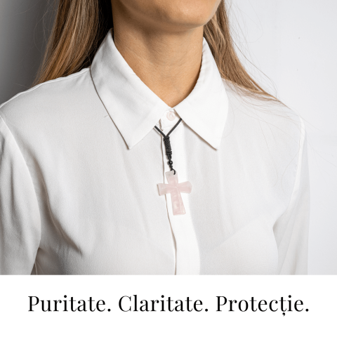 Iubire si Armonie – Colier Cruce din Cuart Roz Natural [1]