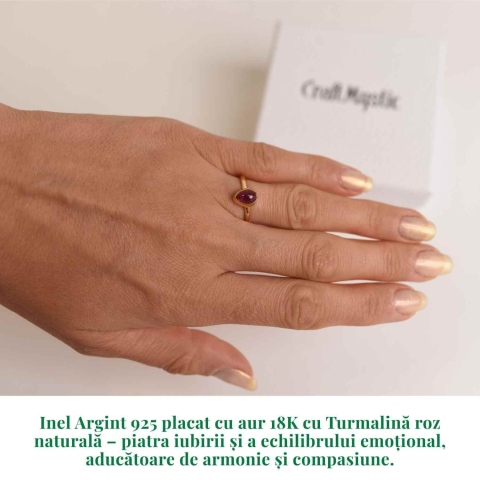 Inel argint 925 placat cu aur 18k cu turmalina roz ovala – piatra iubirii, armoniei si compasiunii [1]
