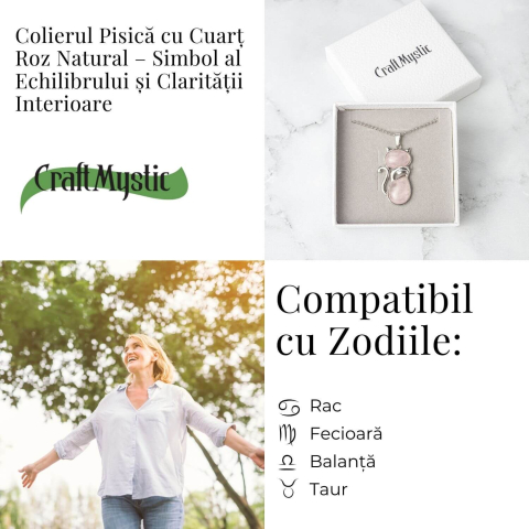 Iubire si Armonie – Colier Pisica din Otel Inoxidabil cu Cuart Roz [3]