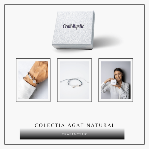 Bratara ajustabila cu stea si semiluna din Agat gri natural – Talisman al protectiei si echilibrului [7]