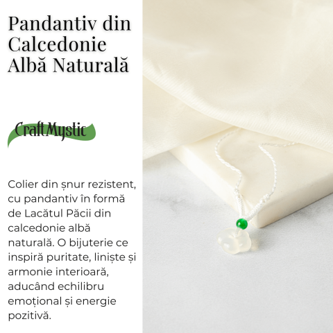 Protectie si Liniste Interioara – Colier Lacat al Pacii din Calcedonie Alba Naturala [2]