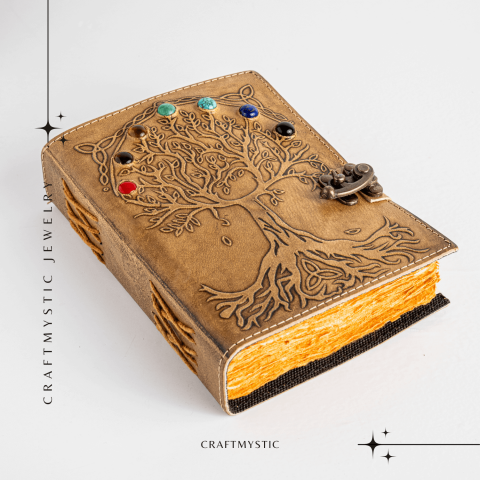 Jurnal Vintage maro cu Arborele Vietii si 7 Chakre - Piele Naturala [8]
