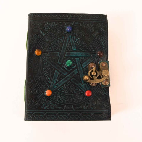 Instrumente și Accesorii Spirituale - Jurnal Piele Naturala cu Pentagrama si Pietre – 17x13 cm