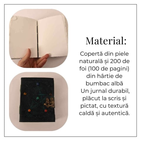 Jurnal Piele Naturala cu Pentagrama si Pietre – 17x13 cm [3]