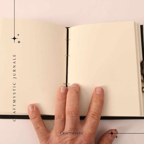 Jurnal Bufnita din Piele Naturala cu Piatra Decorativa si Hartie Bumbac Alba 17x13 cm [3]