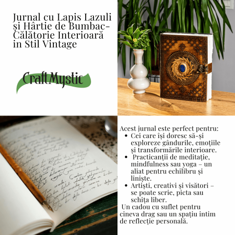 Jurnal din piele naturala cu Lapis Lazuli si hartie de bumbac – Calatorie interioara in stil vintage [4]
