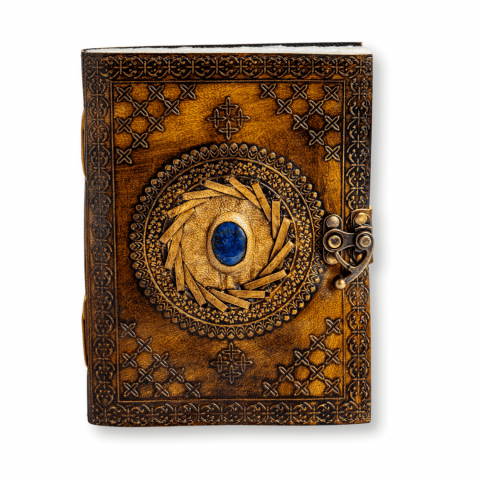 Jurnal din piele naturala cu Lapis Lazuli si hartie de bumbac – Calatorie interioara in stil vintage [9]