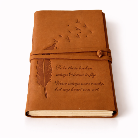 Instrumente și Accesorii Spirituale - Jurnal Vintage din Piele Naturala „Aripa Libertatii” – hartie din bumbac, 18 × 13 cm