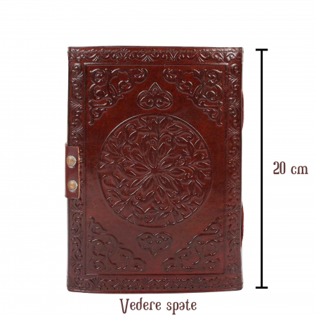 Jurnal din Piele design cu Tripla Luna si piatra semipretioasa Lapis Lazuli - Hartie Vintage tip pergament Ideal pentru Schite si Notite, 20 x 15 cm cm [4]