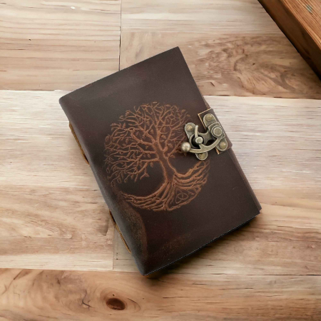 Jurnal Vintage din Piele cu Model Arborele Vietii si Hartie de Pergament Alba 190-200 pagini [5]
