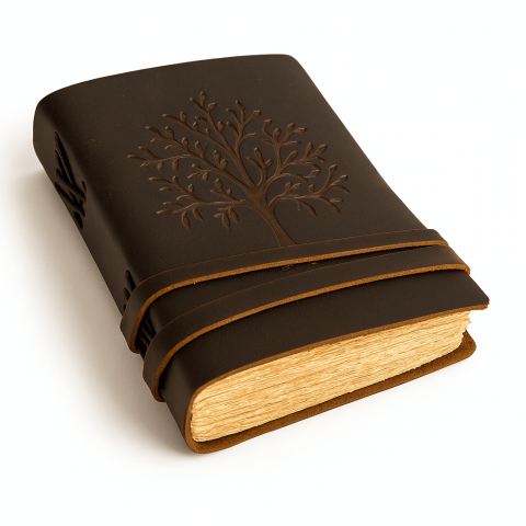 Jurnal piele naturala cu Arborele Vietii si hartie de bumbac – Creativitate si conexiune spirituala