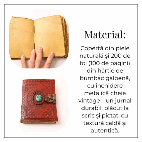 Calatoria Interioara – Jurnal din Piele Naturala cu Piatra Decorativa si Hartie de Bumbac Galbena [2]
