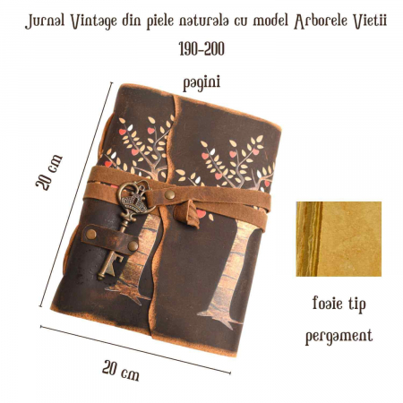 Jurnal Vintage cu Arborele Vietii, inchidere cu cheie si hartie de pergament- Protecție și Creștere [3]