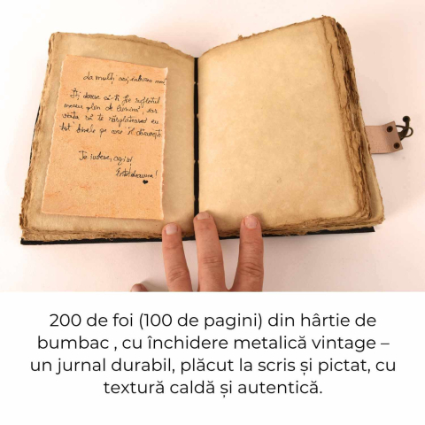 Jurnal vintage pentru magie model "Book of Shadow"  cu 7 pietre pentru cele 7 chakre - Jurnal cu inchidere cu lacat, handmade din piele vintage, cadou pentru femei si barbati [7]