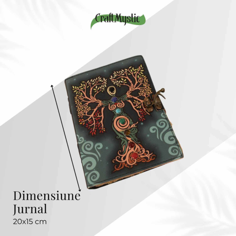 Jurnal vintage pentru magie model "Book of Shadow"  cu 7 pietre pentru cele 7 chakre - Jurnal cu inchidere cu lacat, handmade din piele vintage, cadou pentru femei si barbati [8]