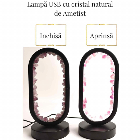 Lampa de noapte ovala cu cristale ametist brut – Lumina calmanta si protectie energetica [4]