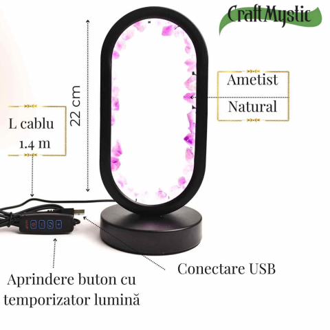 Lampa de noapte ovala cu cristale ametist brut – Lumina calmanta si protectie energetica [2]