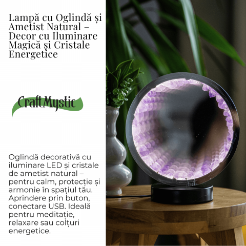 Lampa cu Oglinda si Ametist Natural – Decor Magic cu Cristale Energetice [5]