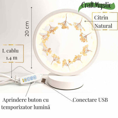 Lampa de Noapte Rotunda cu Cristale Citrin Brut si Rulat – Energie Pozitiva si Calm pentru Casa Ta [2]