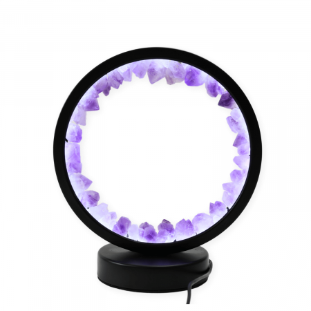 Cristale și Pietre Semiprețioase - Lampa rotunda de Noapte Naturala cu Cristal de Ametist - USB, Decor Acasa