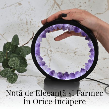 Lampa rotunda de Noapte Naturala cu Cristal de Ametist - USB, Decor Acasa [7]